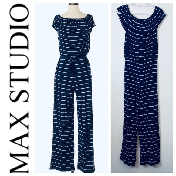 Max Studio Pants - LIKE NEW MAX STUDIO Blue White Stripe JUMPSUIT